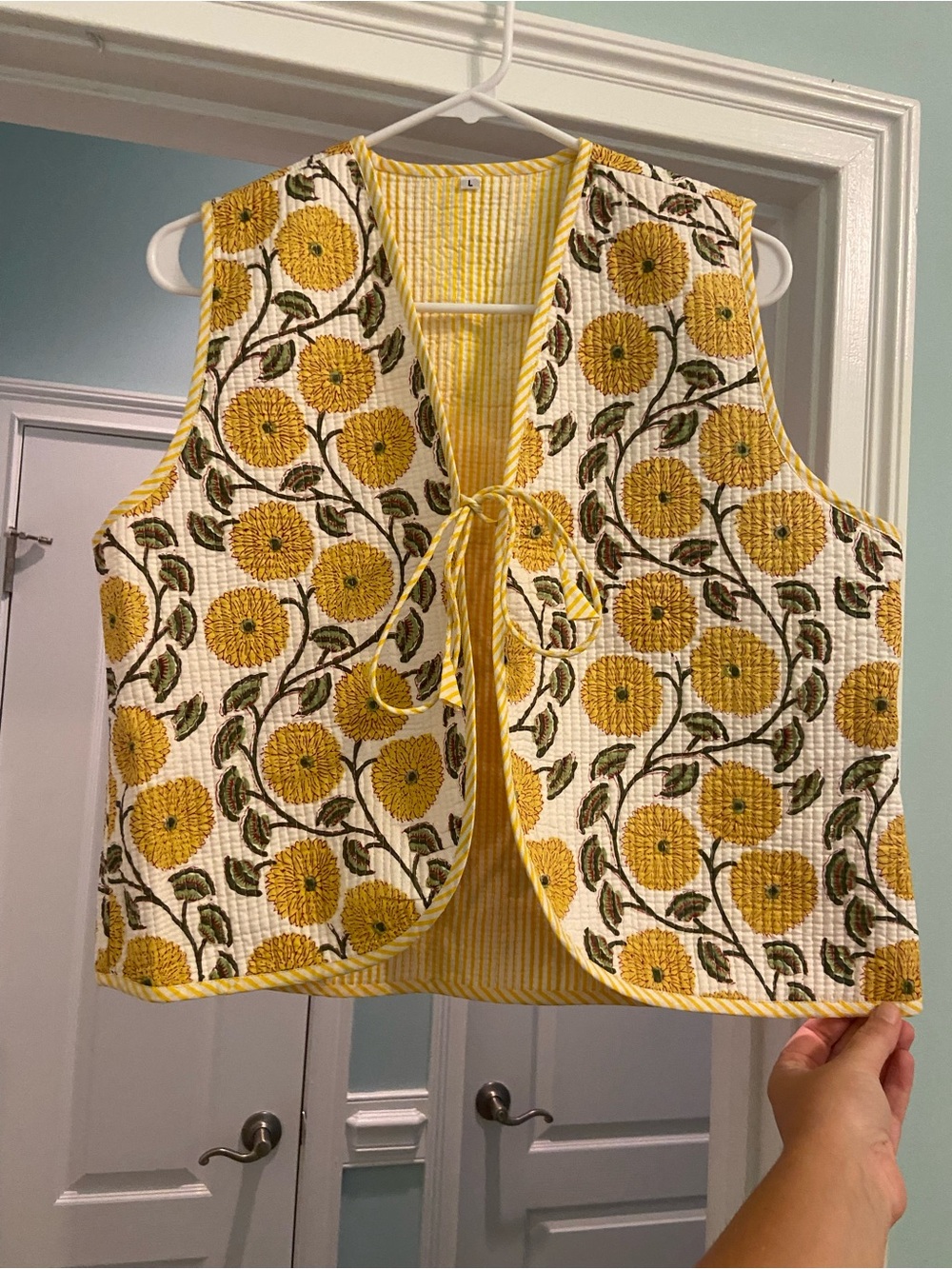 Indian Floral Printed Tie Front Kantha Vest